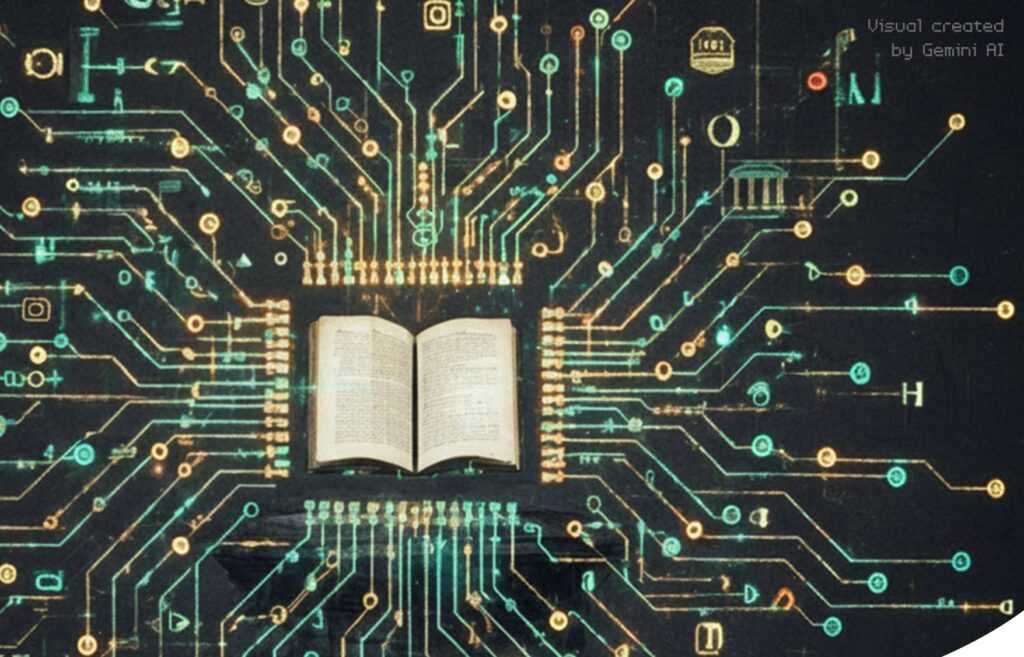Un livre au milieu d'un circuit informatique.