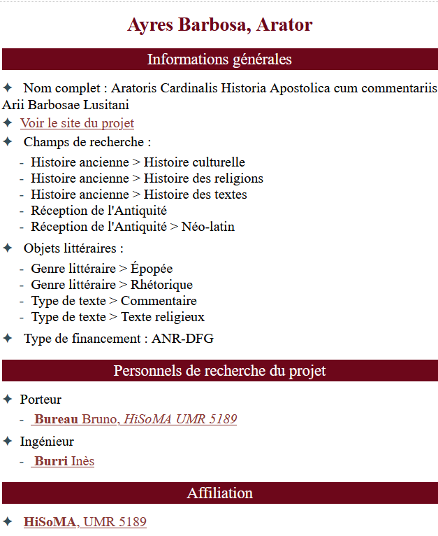 Fiche descriptive du projet Arator : informations générales, champs de recherche, objets littéraires, type de financement, personnels de recherche et affiliation.