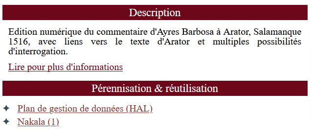 Fin de la fiche Arator : la description du projet, suivie des liens vers son plan de gestion de données sur HAL et son dépôt sur Nakala.